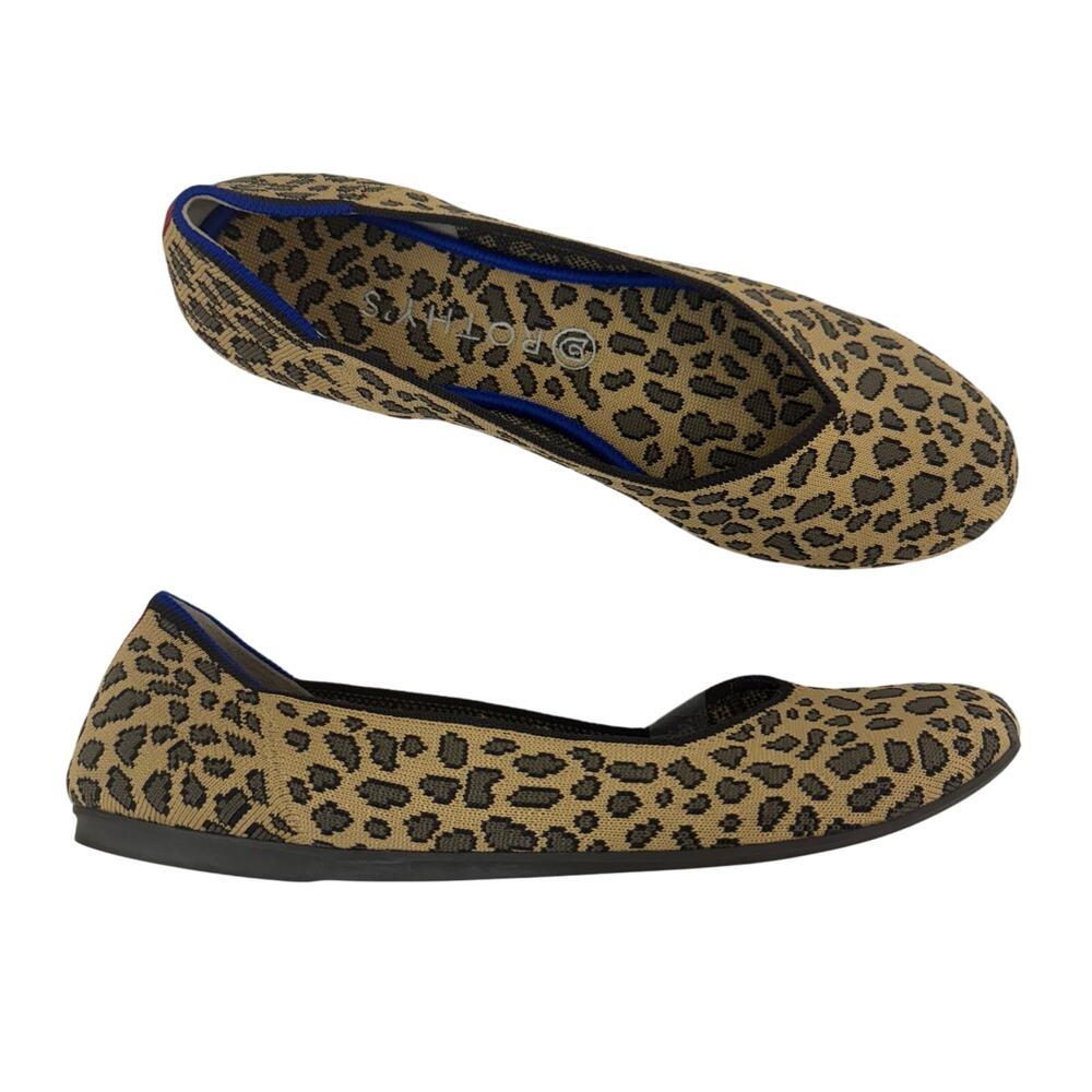 Rothy's The Flat Leopard Print Rounded Toe Slip-On Ballet Flats Brown 10.5